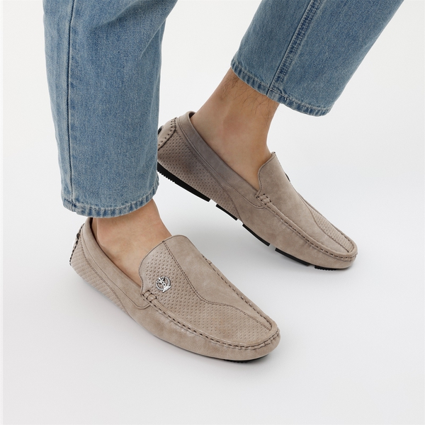 Men's Vegan Leather Slip-On Casual Loafers - BEIGE - 1